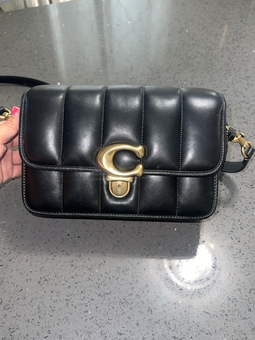 Coach Black Quilted Leather Crossbody with Gold 'C' Lock